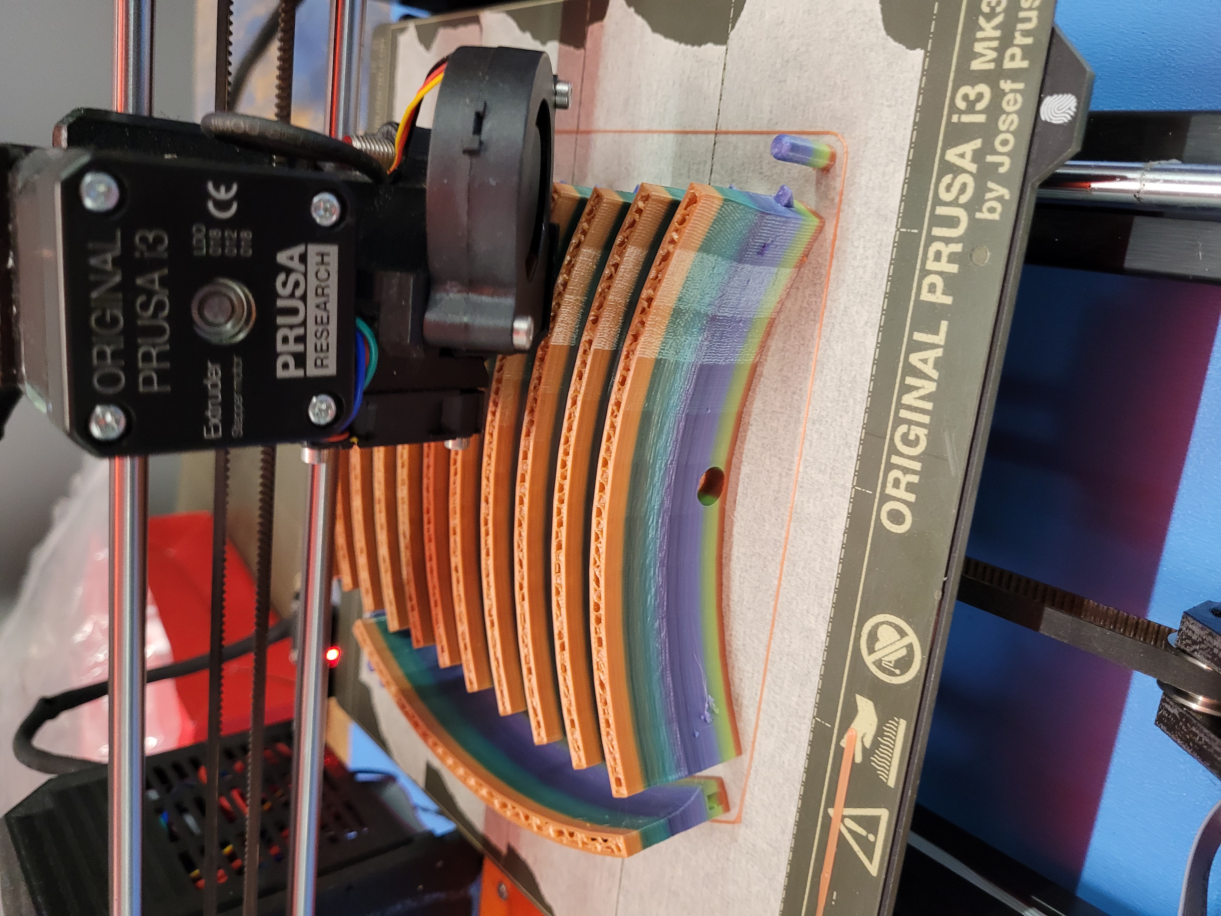 First Falcon Drums modular shell segments being printed on a Prusa MK3