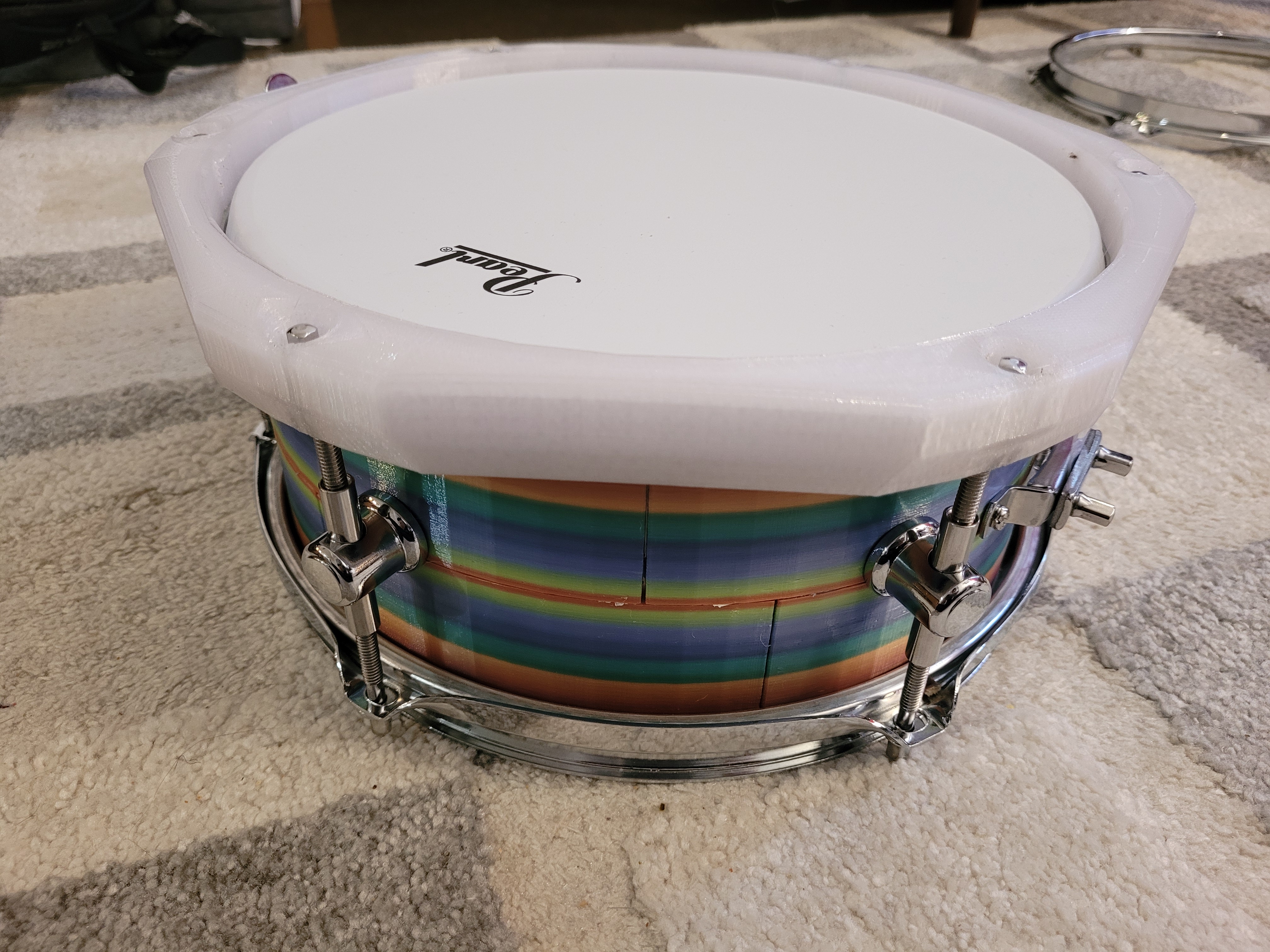PETG 3D-printed drum hoop prototype — a breakthrough proof of concept for printed hardware